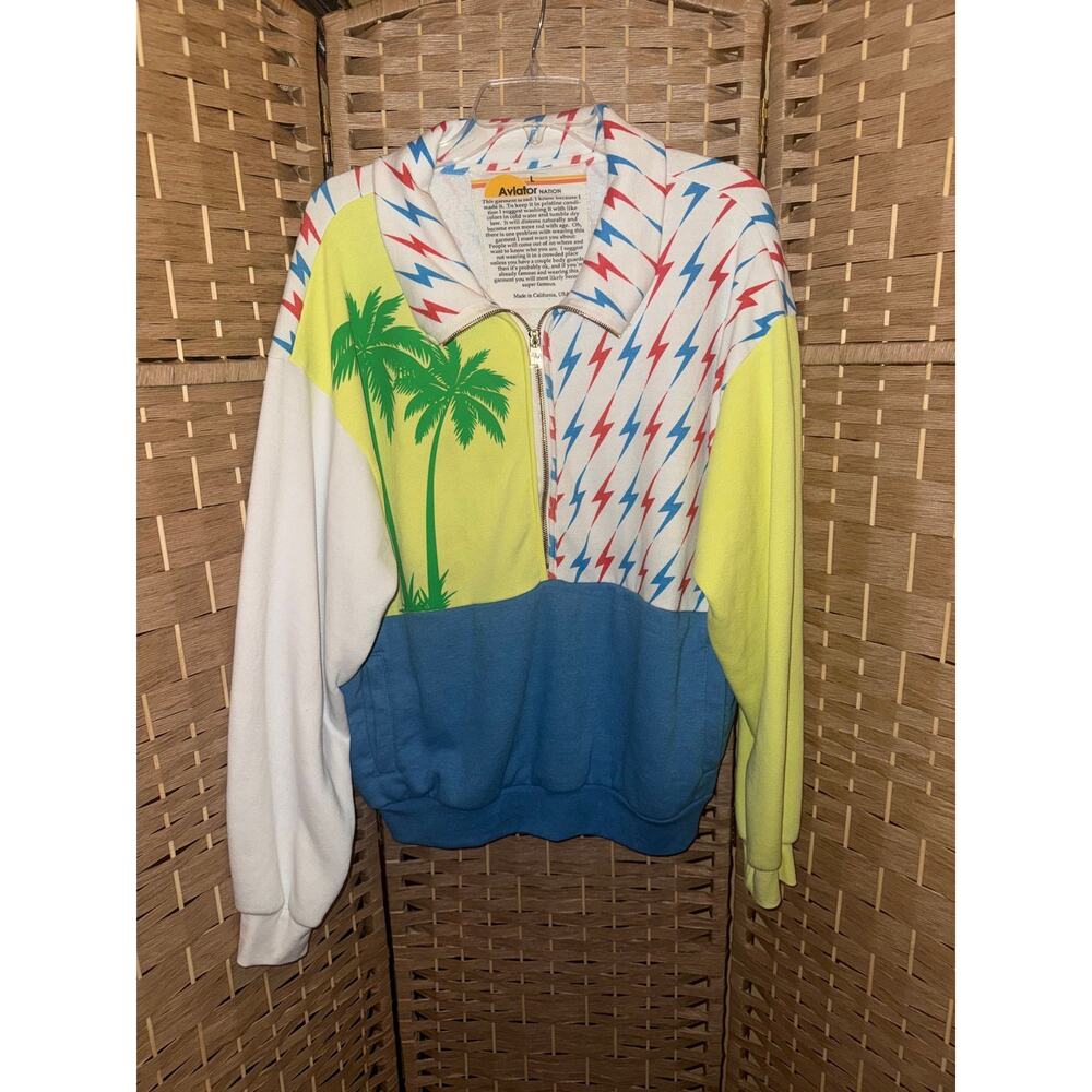 #610 Aviator Nation Palm Tree/Bolt 1/2 Zip Pullover Sz Lg - Picture 2 of 4